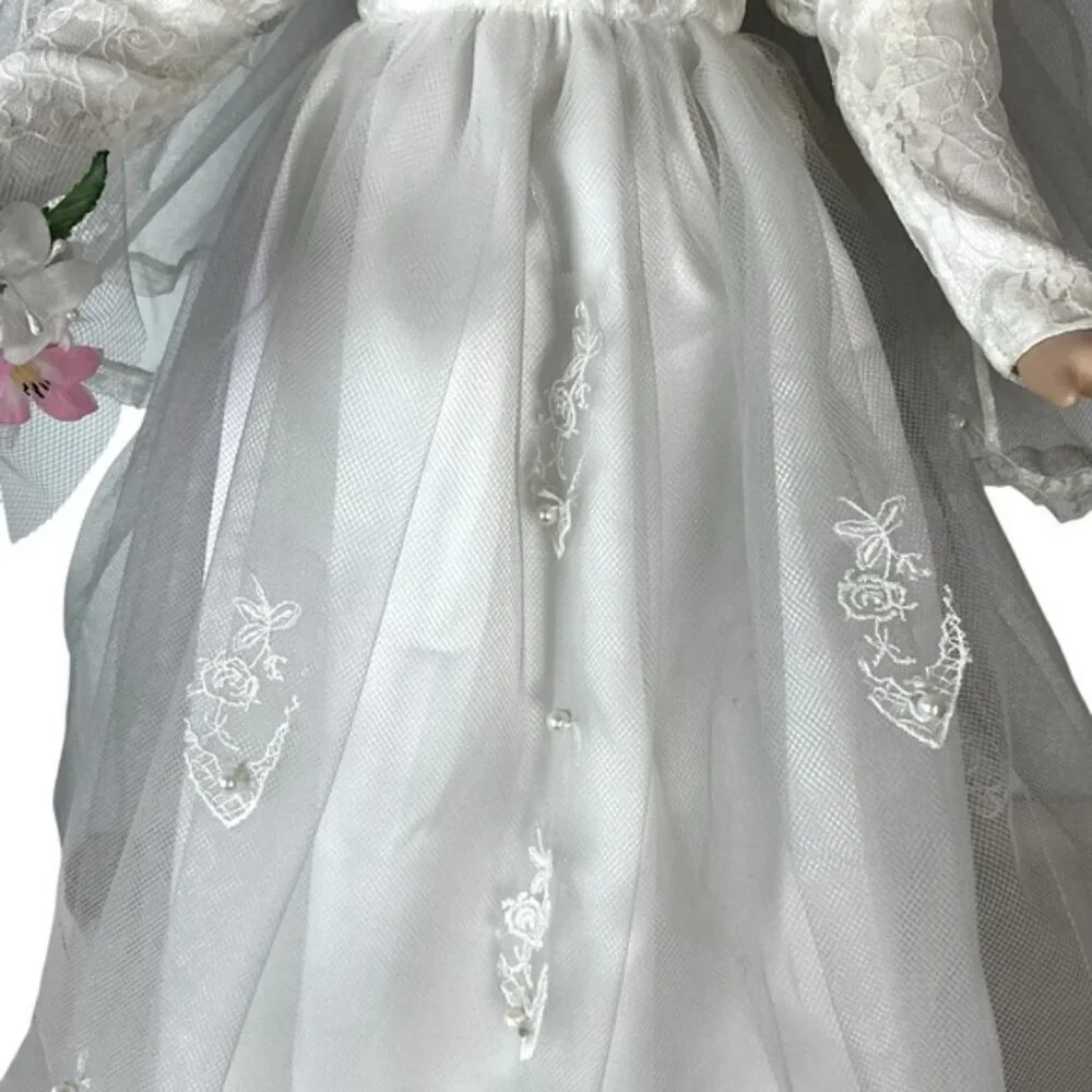 Vintage Porcelain Bride Doll Victorian Wedding Gown Blond Hair Bridal Doll 23 in